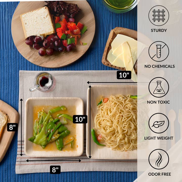 LuxeDesigns Co LLC - Wholesale Disposable Plate - Disposable 10" & 8" Palm Leaf Plate Set of 50 with Utensils3