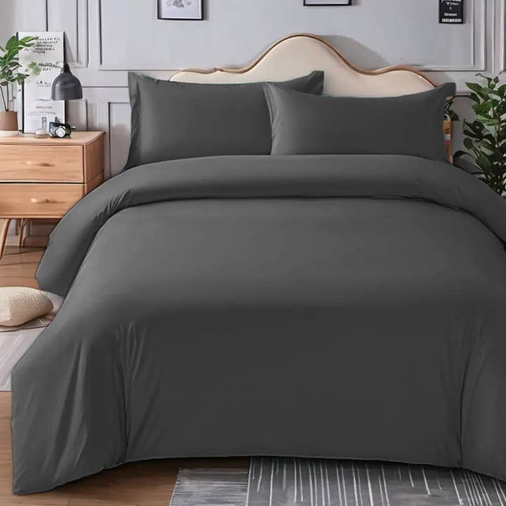 The Fitted Sheets – wholesale Bedding set – Charcoal Mfiber Duvet Cover Set with Matching Pillowcase5