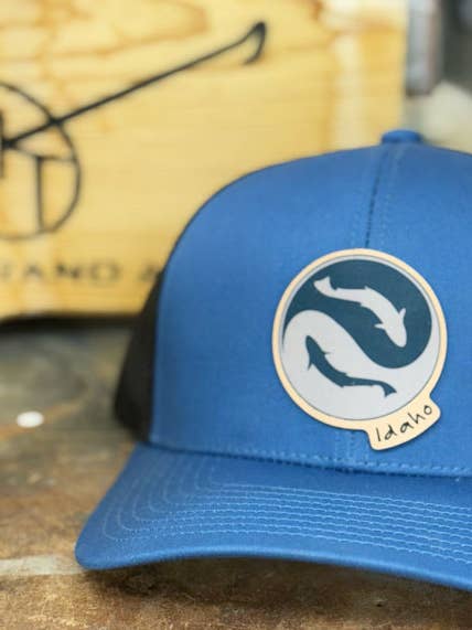 Balanced Trout - Ocean Blue - Leather Patch Cap for wholesale by MT Brand Apparel