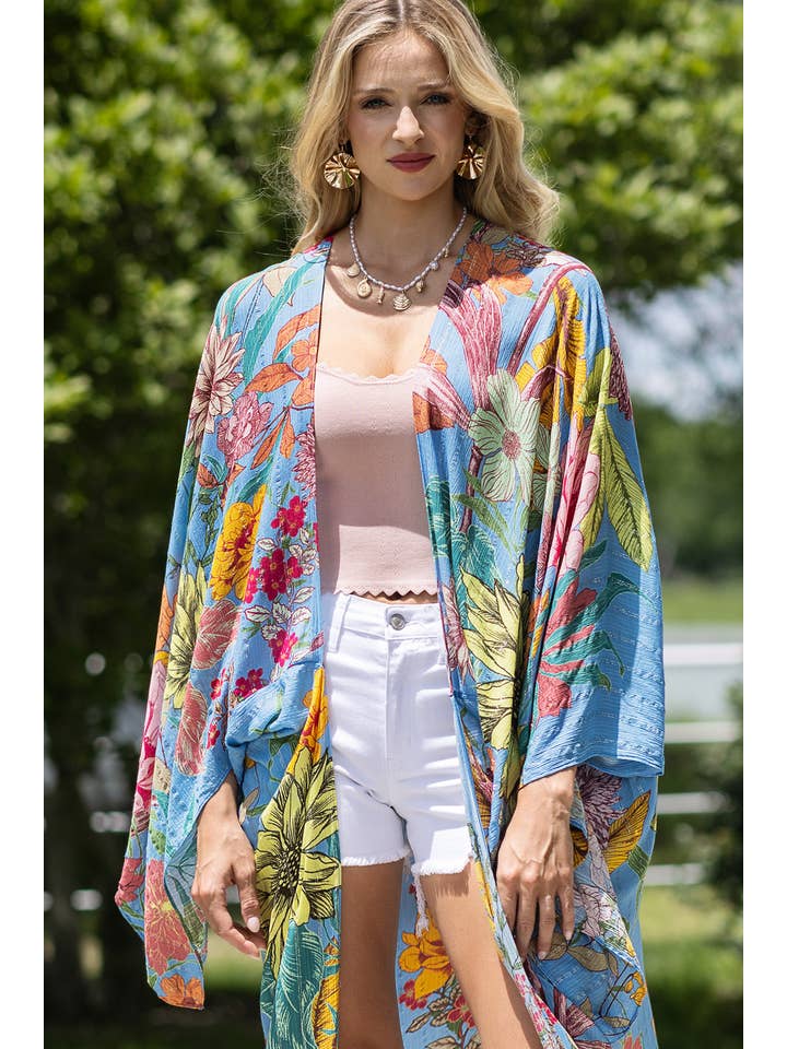 Madelin Madelin gekleurde kimono met bloemenprint en lurex voor groothandel op Faire6