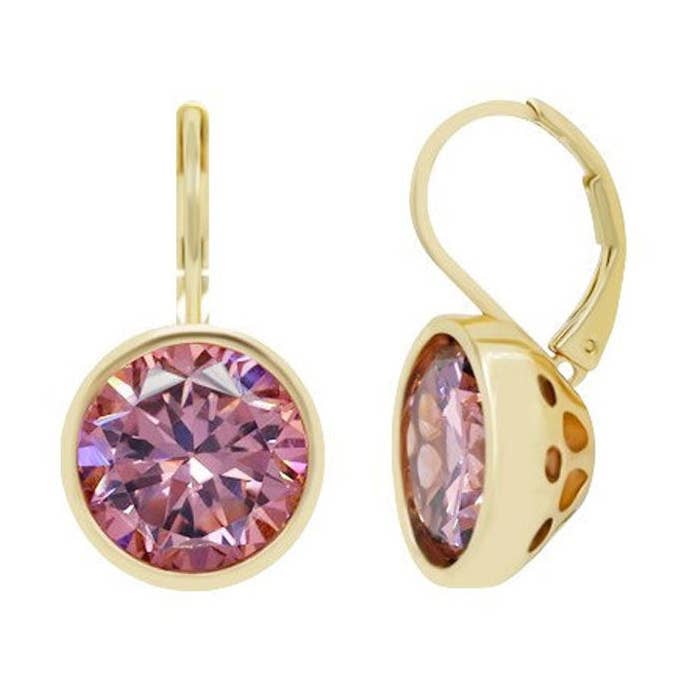 Bonita Bella Runde Ohrringe in Tropfenform, rosafarbener Rhodolit-Granat, Zirkonia, Zirkonia, Zirkonia, 18-karätiges Gelbgold, Hochzeitsgeschenk, Brautschmuck für den Großhandel von TiaraBleu