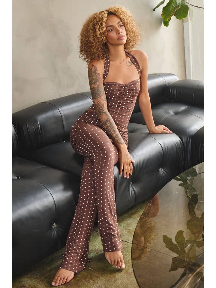 No Vacancy - Wholesale Top & Pant Set (NOT Loungewear) - Women's - Polka dot halter neck top and pants set9