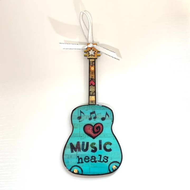 Clever Clogs Art - Wholesale Ornament - Music Heals Guitar Ornament