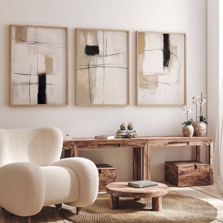 Karahi abstrakt sæt med 3 tryk for engroshandel hos D'LUXE PRINTS