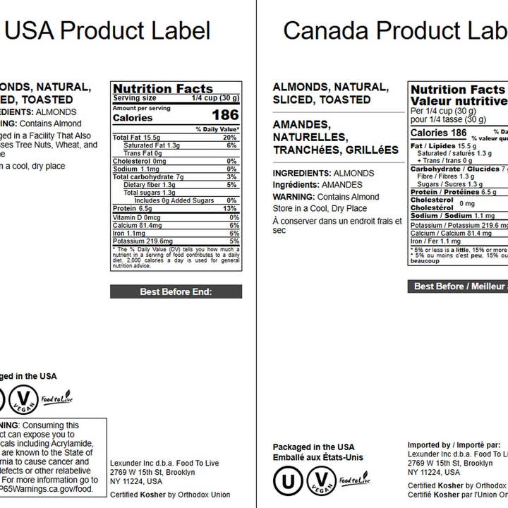 Food To Live - Wholesale Nuts - Dry Roasted Natural Sliced Almonds – Unblanched Nuts, Oven Toasted, Unsalted, No Oil Added, Perfect for Cooking, Baking and Snacking, Vegan, Kosher, Bulk – by Food to Live2