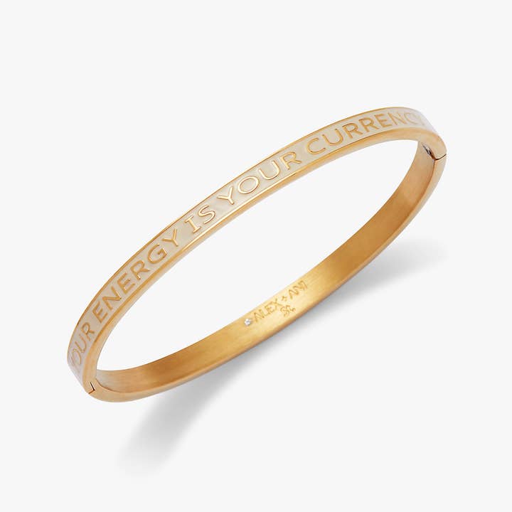 'Votre énergie est votre monnaie' bracelet charnière pour la vente par Alex and Ani