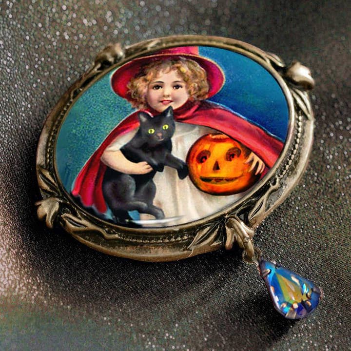 Little Witch Retro Halloween Pin for wholesale by Sweet Romance Jewelry
