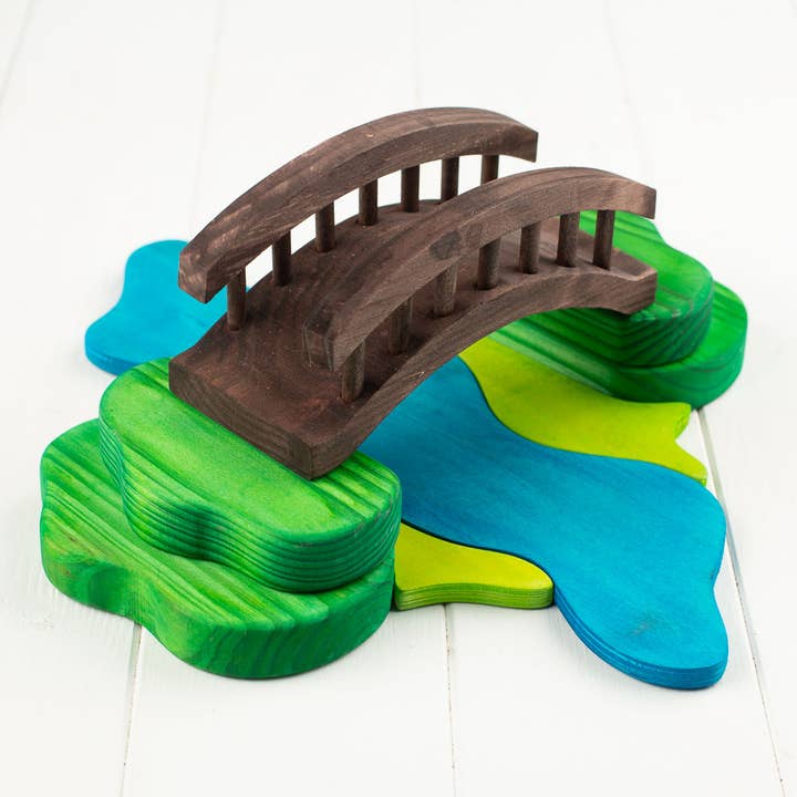 Factory Direct Craft - Venta al por mayor Juguete de madera - Niños - Conjunto de bloques de construcción Montessori de puente de madera 3D sobre el río