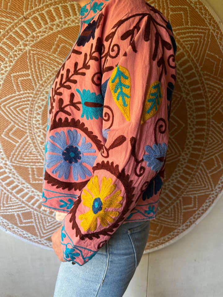 ToutVintage - Vente Veste – femme - Veste brodée TNT Vieux rose