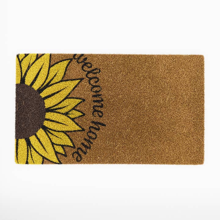 "Welcome Home" Yellow Sunflower Coconut Coir Doormat for wholesale by Avera Products