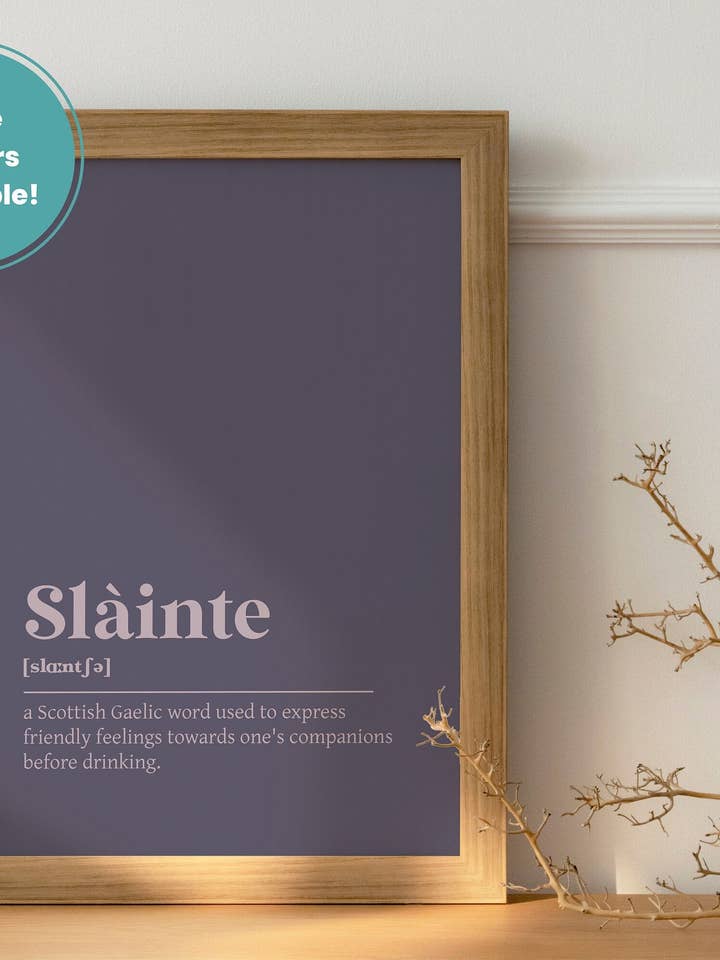 Slainte Good Health Cheers Bar Gaelic Dictionary UNFRAMED PRINT for wholesale by Kalloway Design