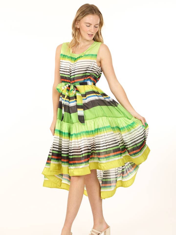 Multicolor Striped Sleeveless Hi-Low Midi Dress QC9186 for wholesale by Beulah Style