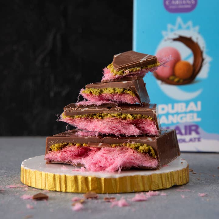 Carian's Bistro Chocolates - Wholesale Chocolate Bar - VIRAL DUBAI ANGEL HAIR CHOCOLATE BAR - PINK COTTON+PISTACHIO