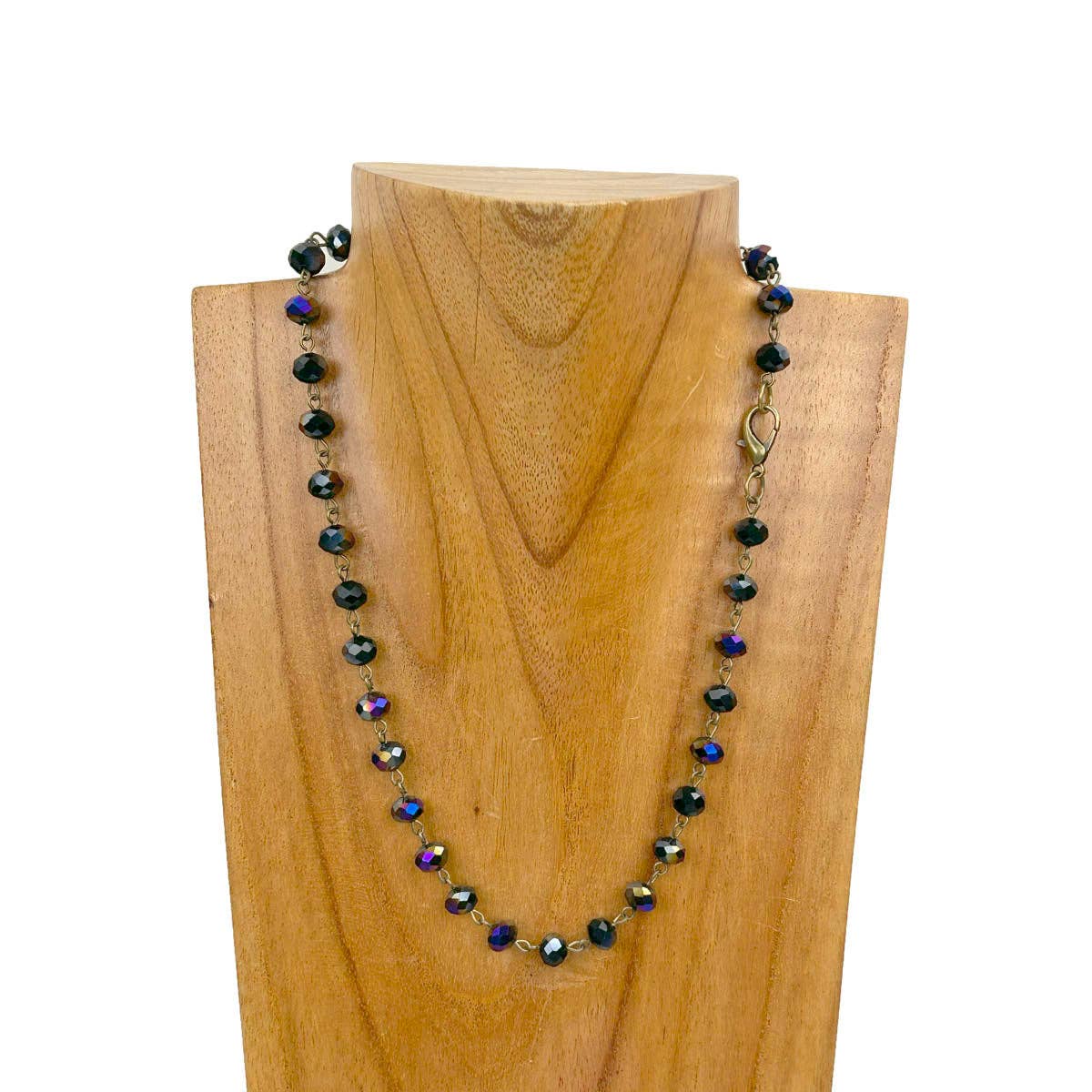 Western Elite Jewelry - Wholesale Beaded/Pearl Necklace - NKZ231116-48                17 Inches copper metal chain with green face cut crystal beads Necklace6