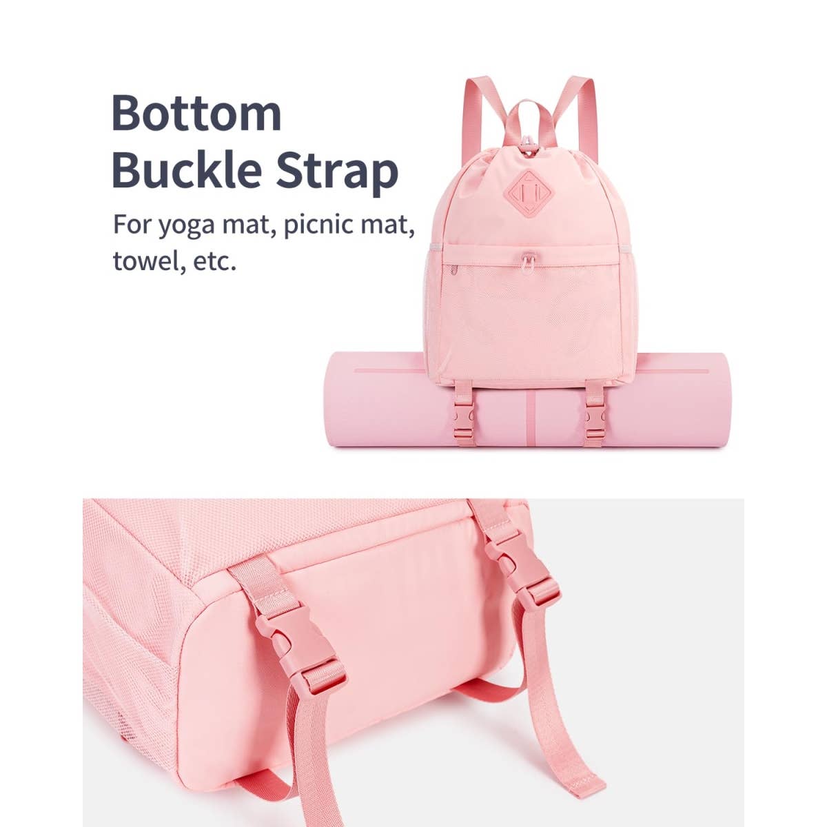 wandf - Vente Sac à cordon de serrage – unisexe - Sac à dos de sport avec cordon de serrage et sangle pour tapis de yoga10