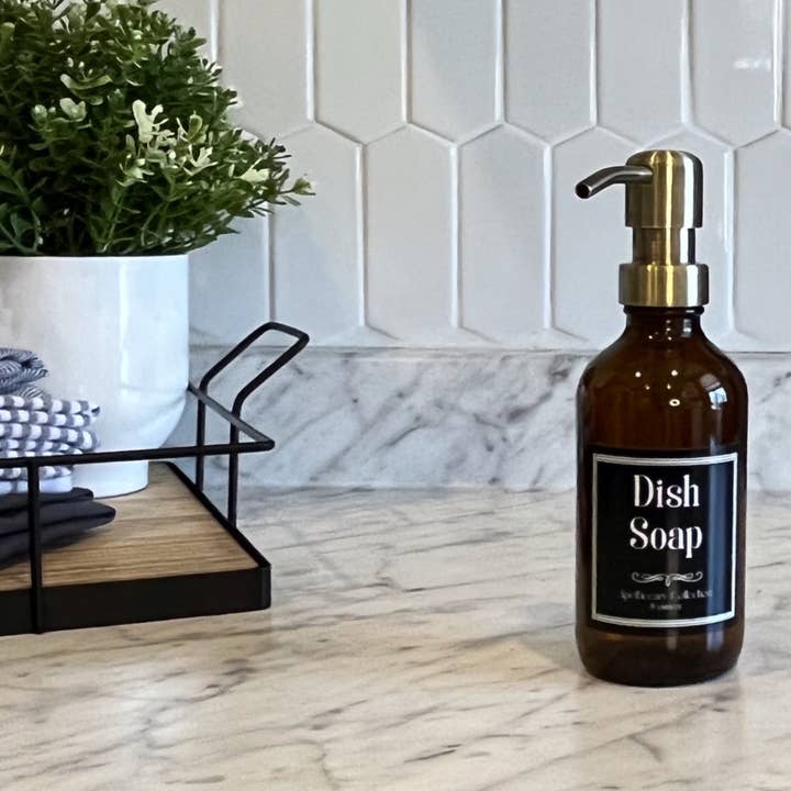 Blush Apothecary - Vente Distributeurs de savon - Étiquette d'apothicaire pour distributeur de savon en verre ambré 8 onces1