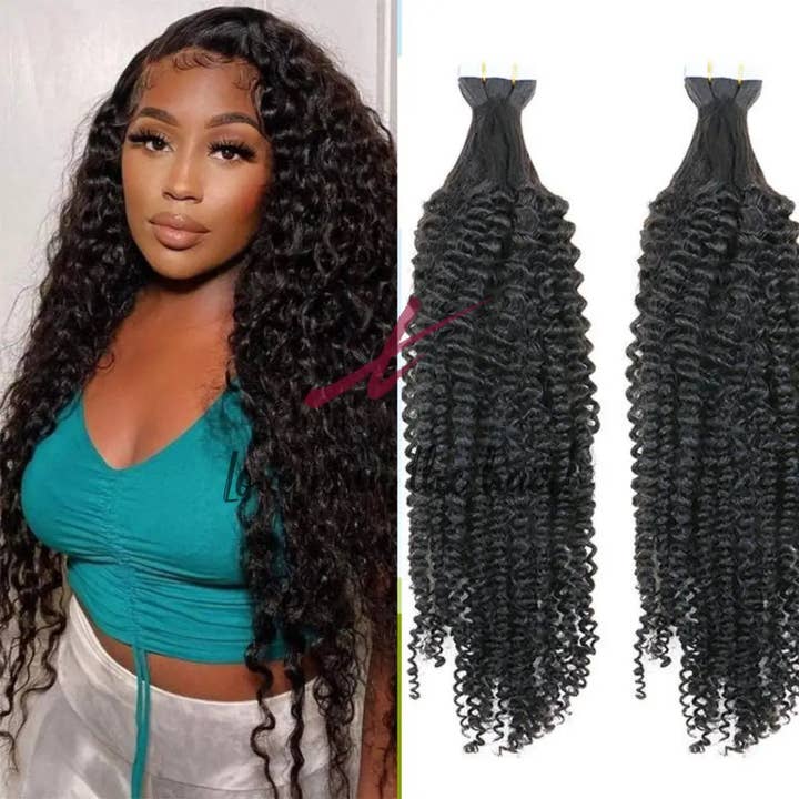 Colore naturale (1B) Extension per Capelli Umani Kinky Curly a Nastro | Capelli Vergini Brasiliani in vendita all'ingrosso su Faire1