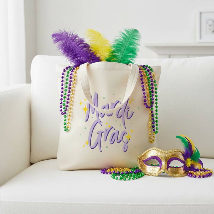 Mardi Gras Farverig Lærredstaske for engroshandel hos GiftsbyPR