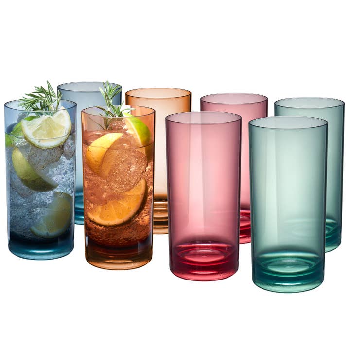 Colored Plastic Reusable Drinking Glasses | Set of 8, 16 OZ for wholesale by The Wine Savant / Khen Glassware
