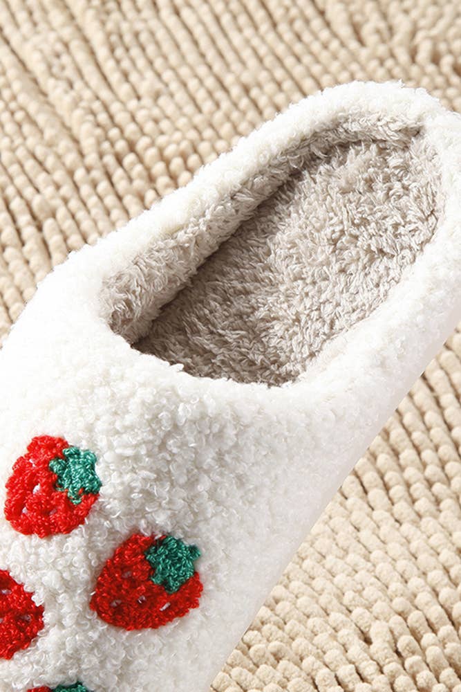 White Cozy Warm Strawberry Flurry Knit Slippers CF-MMD009 for wholesale on Faire2
