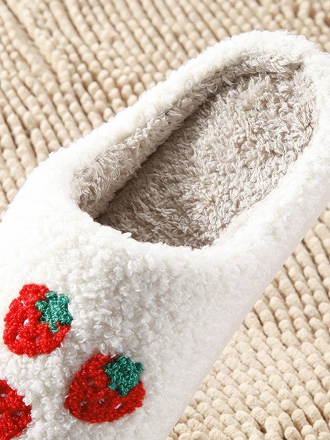 White Cozy Warm Strawberry Flurry Knit Slippers CF-MMD009 for wholesale on Faire2