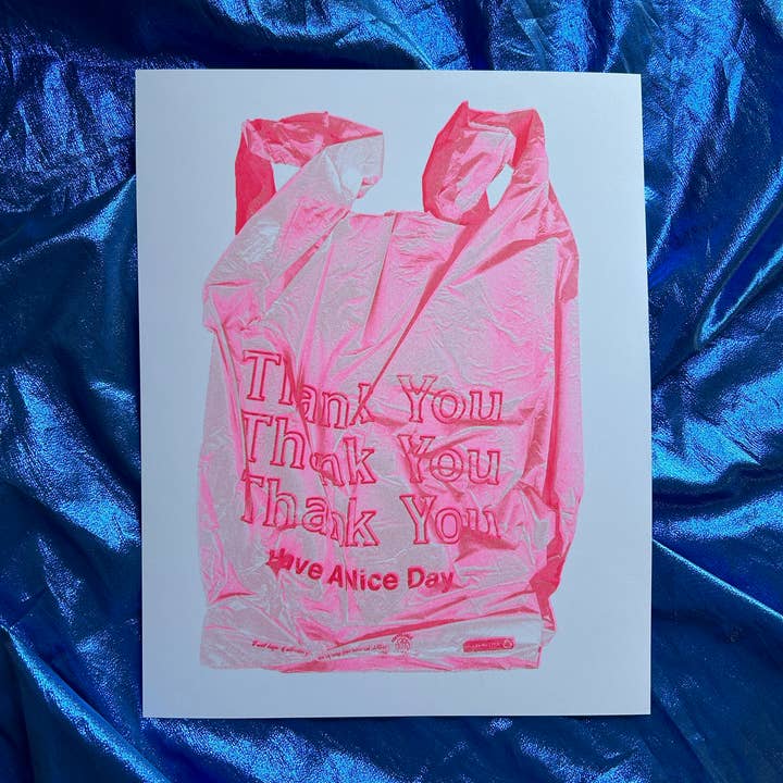 Thank You Takeout Bag Risograph Print for wholesale by Alex Luciano