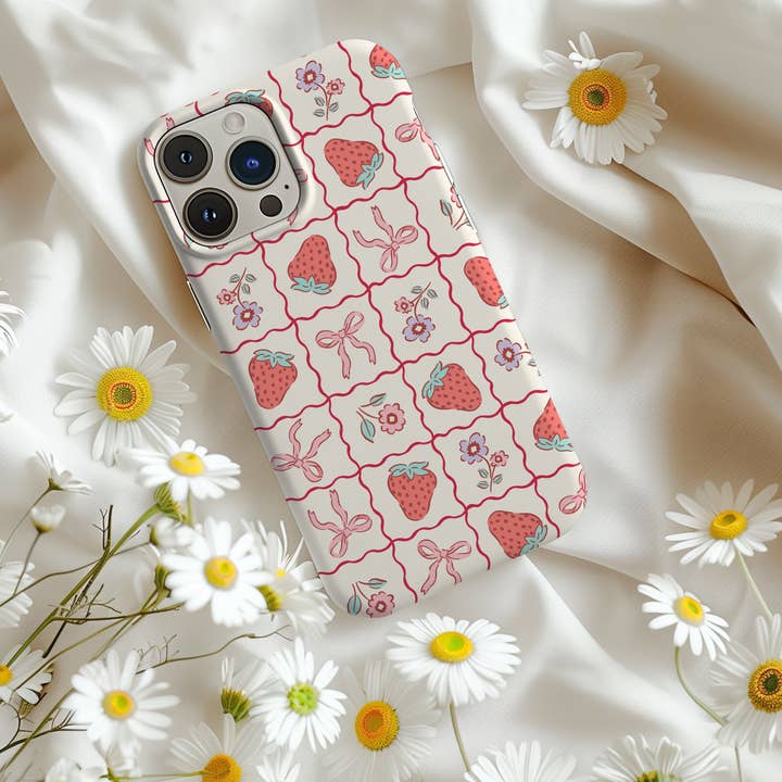 CrescentCatCo - Wholesale Phone Case - Women's - Coquette Girly Strawberry and Bow iPhone Case1