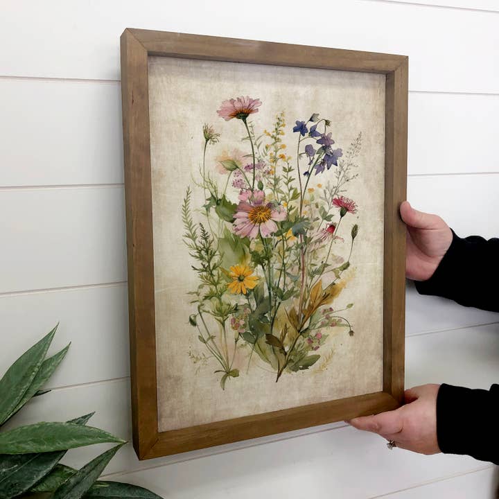 Hangout Home - Wholesale Art Print - Gathered Wildflowers - Framed Flower Canvas Art - Farmhouse