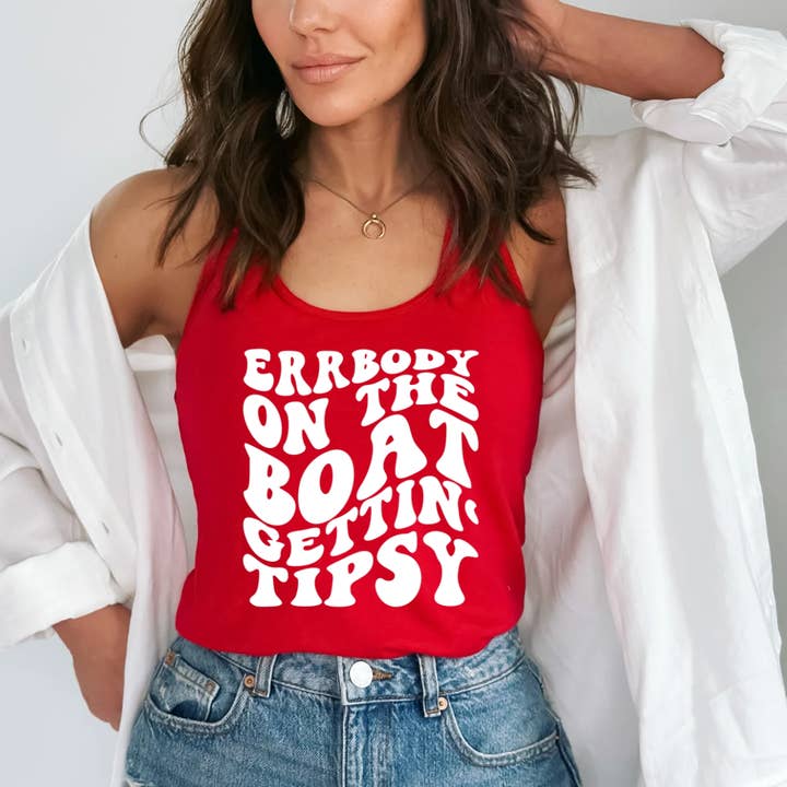 Errbody On The Boat Gettin Tipsy Wavy Racerback Graphic Tank for wholesale by FAMS design