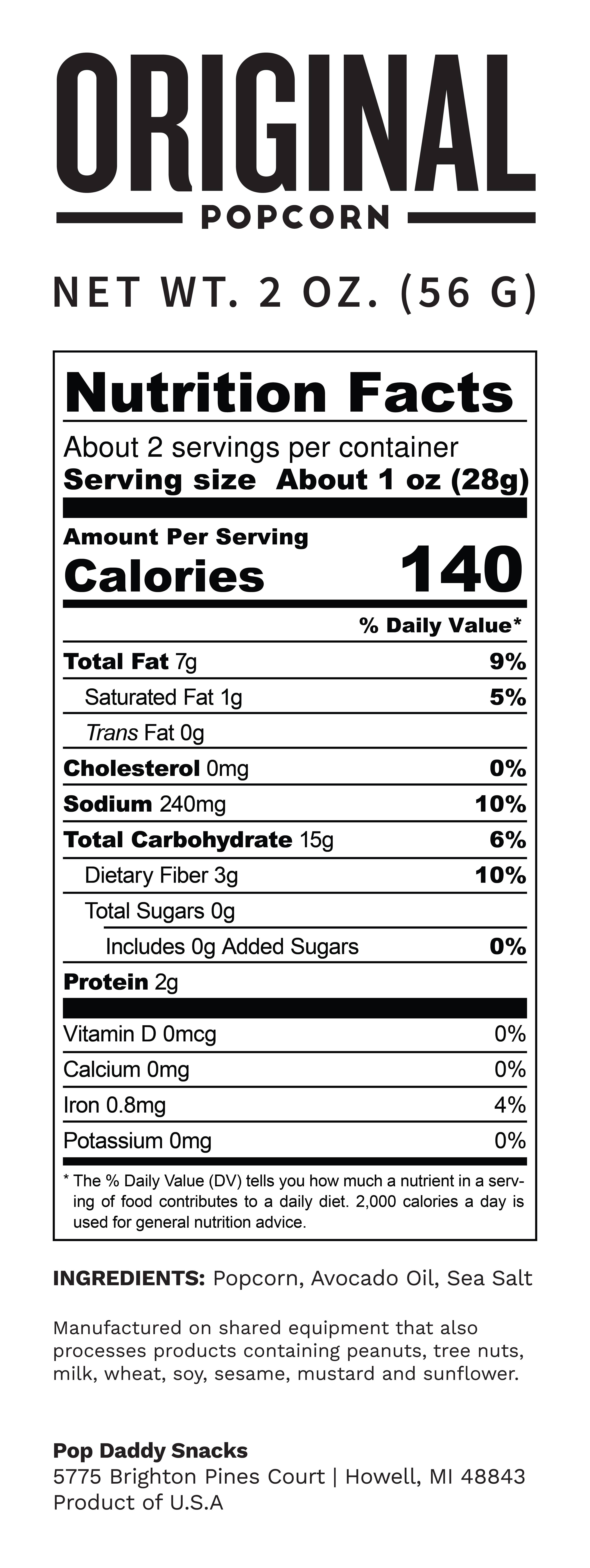 Pop Daddy Snacks - Wholesale Popcorn - Pop Daddy – Original Flavor Popcorn 2.0oz2