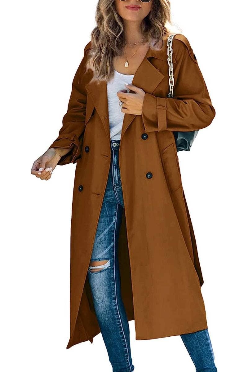 HIDDENBRAND - Wholesale Trench Coat - Women's - Long Lapel Double-Breasted Panels Trench Coat2