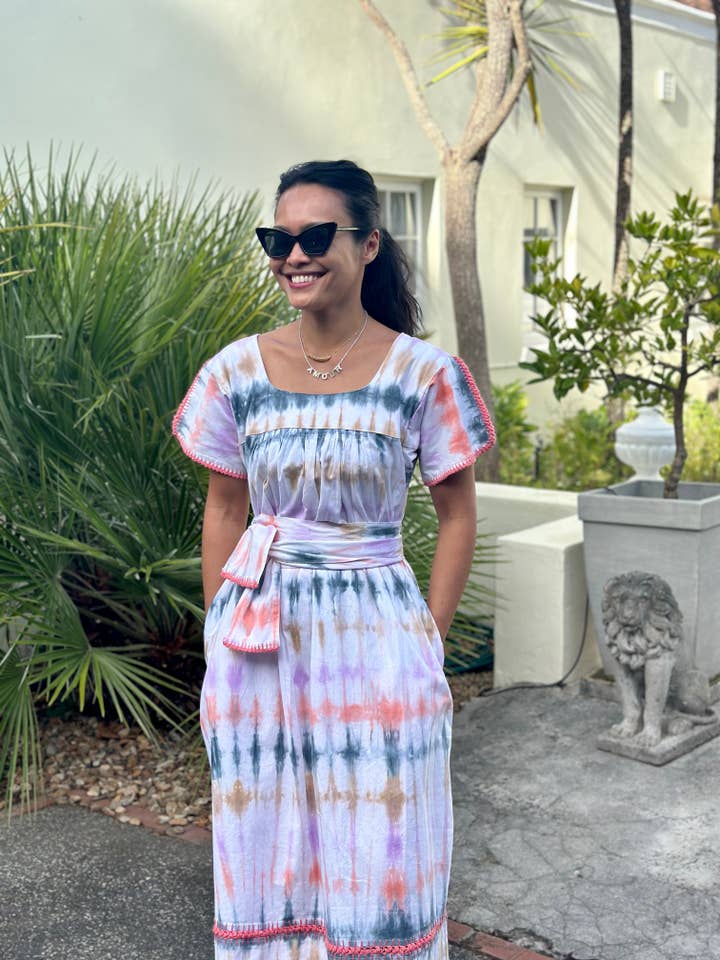 Arifah Studio – Kaftan - Mulher por atacado – Vestido Kaftan de Croché Mexicano - Tie Dye