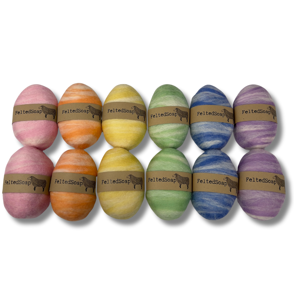 Twisted Purl LLC - Wholesale Bar Soap - Felted Soap PASTEL & WHITE in light rainbows SPRING colors8