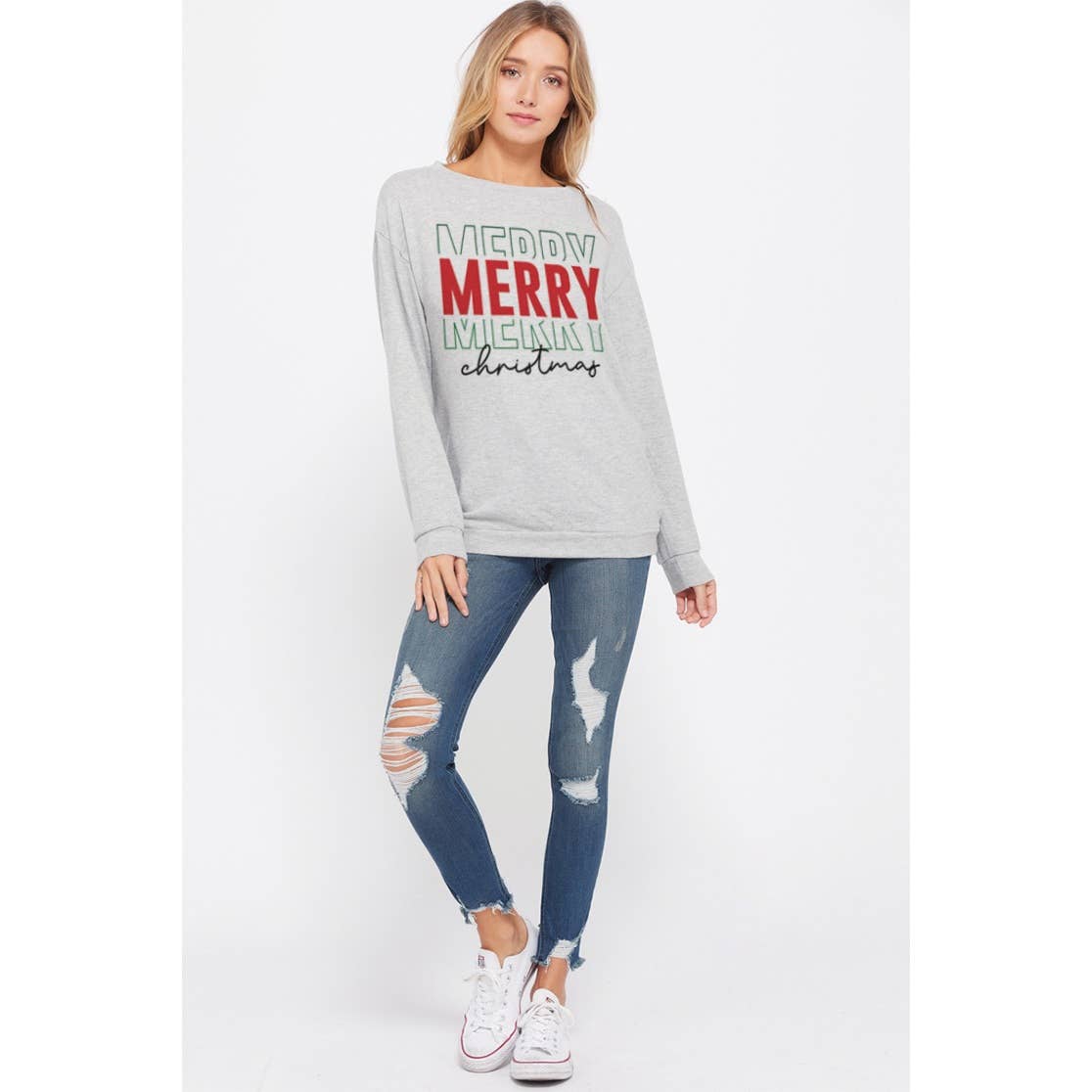 Phil Love - Wholesale Graphic Sweatshirt - Women's - Merry christmas print long sleeve soft sweatshirt1