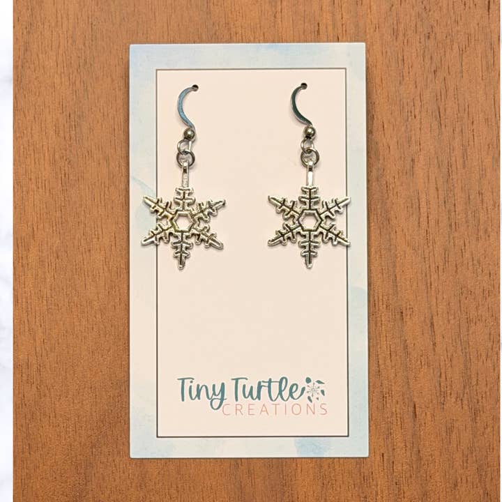 Simple Dangle Snowflake Earrings for wholesale by Tiny Turtle Creations