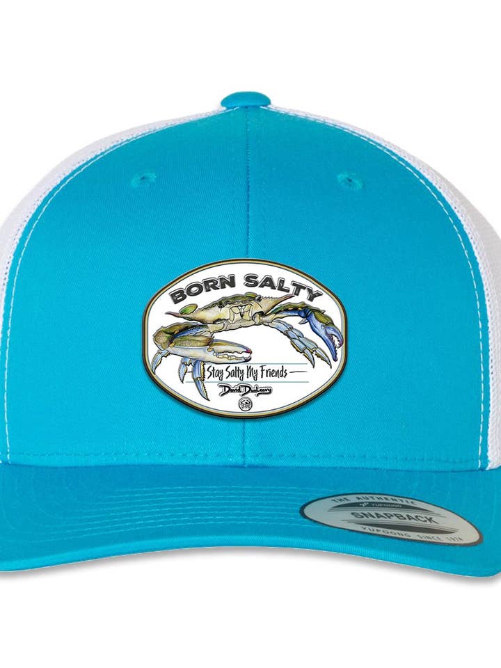 Geboren salzig Blaukrabbe 6-Panel-Trucker-Snapback-Türkis-Weiß-Hut für den Großhandel von David Dunleavy