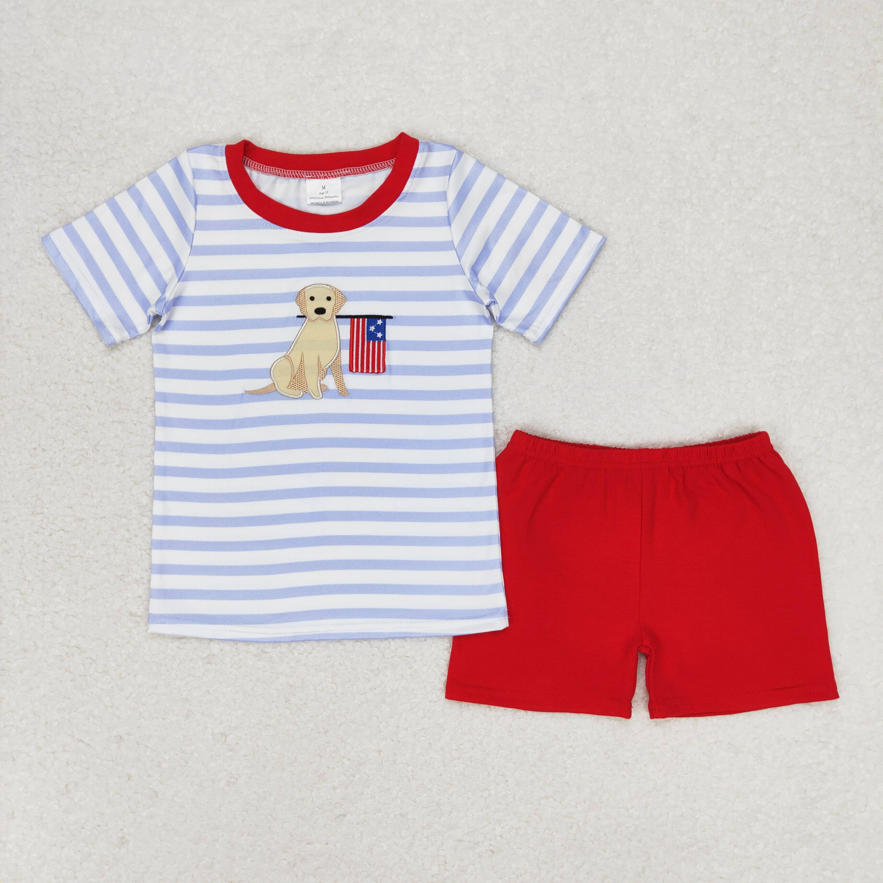 Aier Wholesale - Wholesale Clothing Set - Baby - Baby Girls 4th Of July Dog Flag Sibling Rompers Clothing Sets2