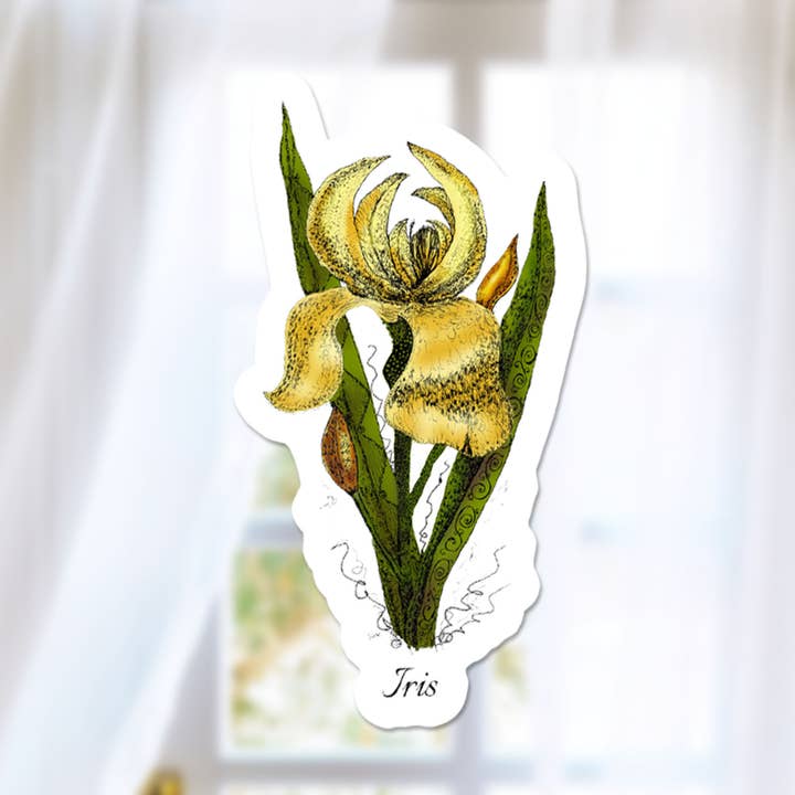 Akvarel Iris Sticker, Gul & Grøn Blomst Sticker for engroshandel hos Katekreates