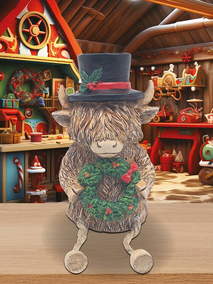 LP54631- Vaca Highland de Navidad con Guirnalda para venta al por mayor de David Fischhoff Ltd