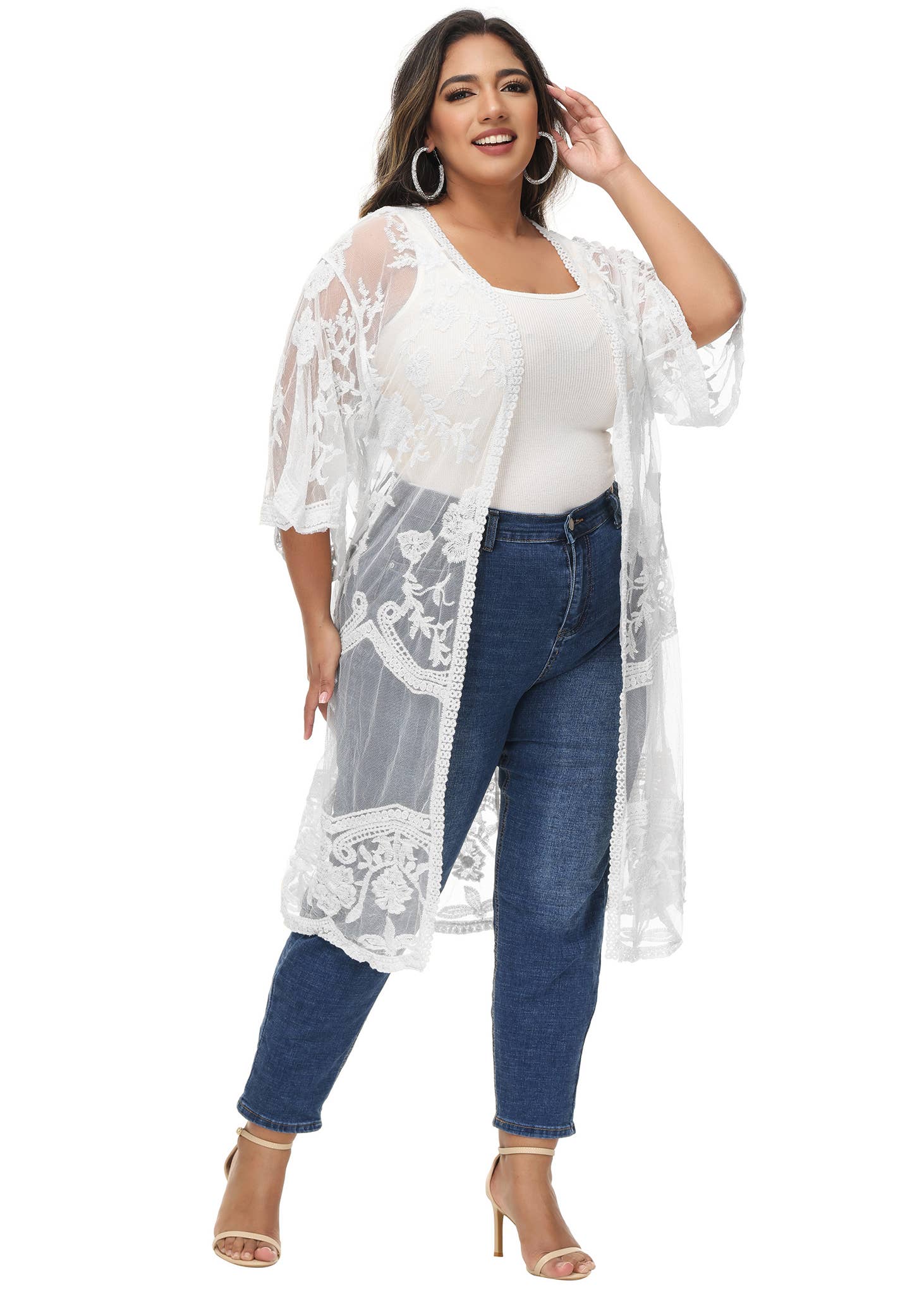 Anna Kaci Wholesale - Wholesale Cardigan - Women's - Women's Plus Size Lace Cardigan Open Front Floral Cardigan41