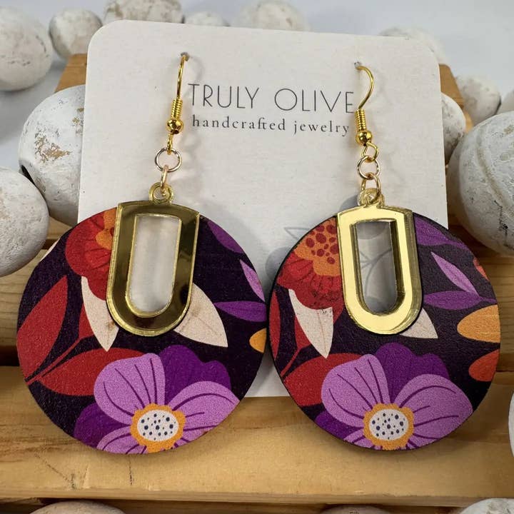 Flower Pattern Wood Earrings Gift For Her for wholesale by Truly Olive