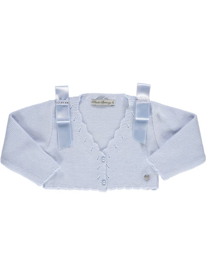 PS23S008001/A - Blue knitted cardigan with bows for wholesale by Piccola Speranza