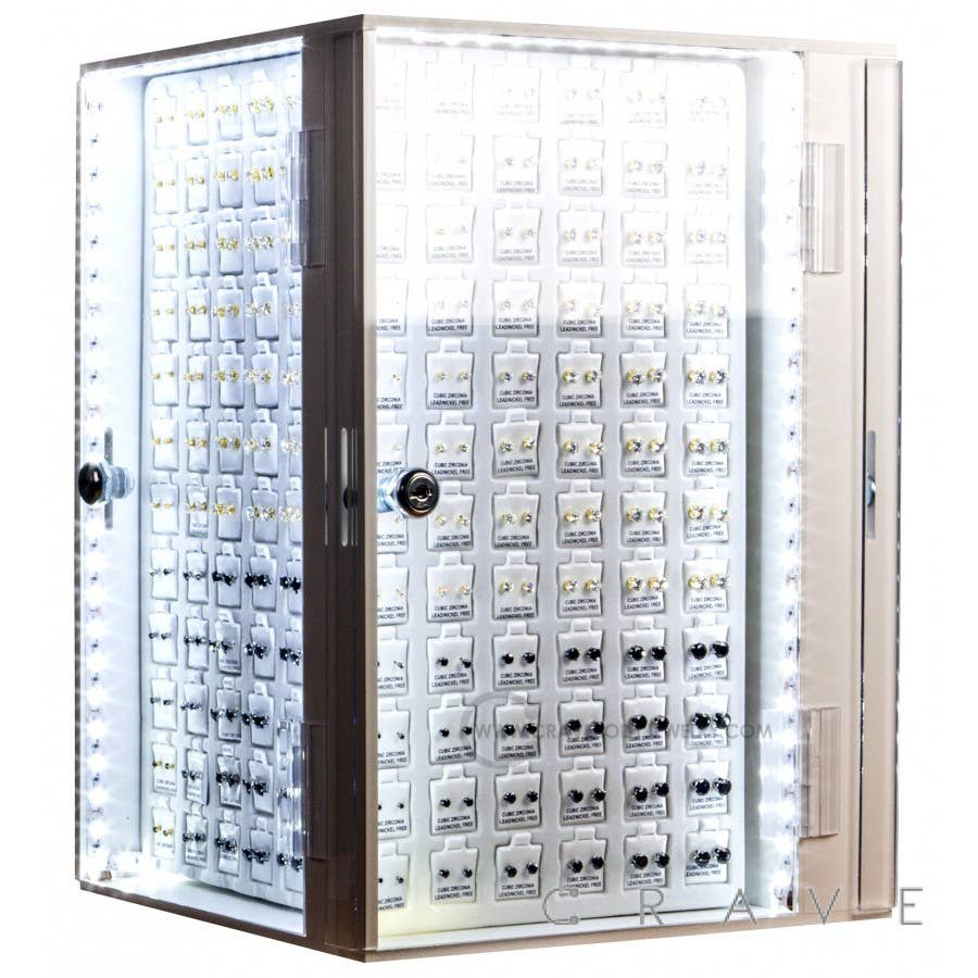  X X  288 PAIRS ALLOY CUBIC EARRING FOUR-SIDED TRAY LED CASE for wholesale on Faire1