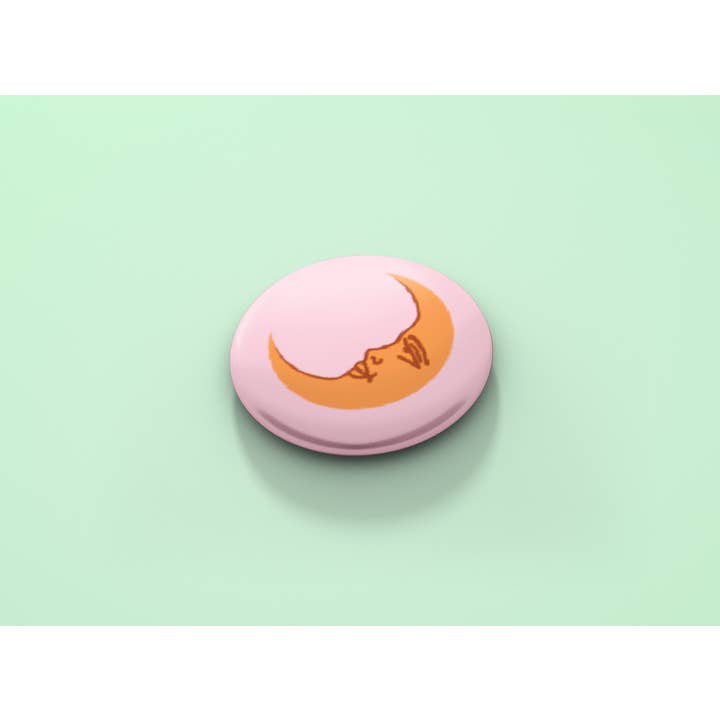 Moon - Pink Button Badge for wholesale by Betty Ratbag