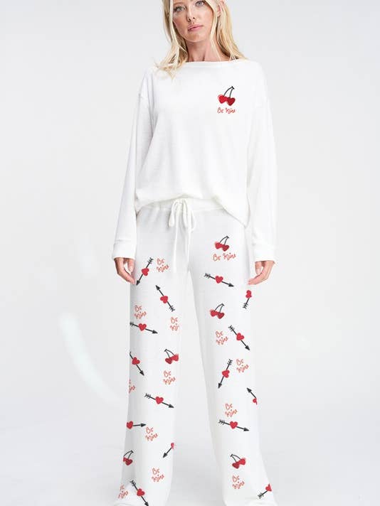Heart cherry be mine sleep lounge wear set for wholesale by Lemon Tree
