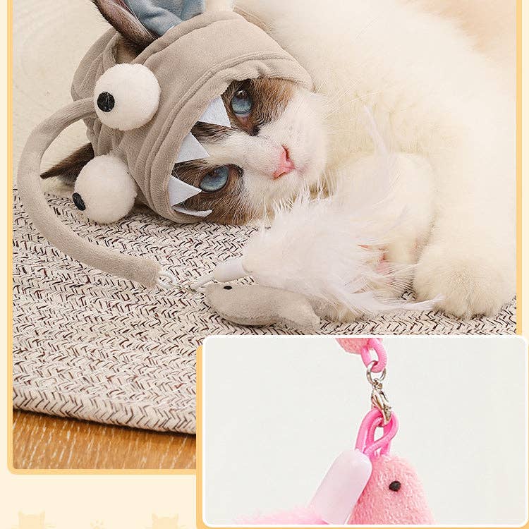 Cheerhunting – Großhandel Haustiermütze – Hund – Cheerhunting Federhut für Katzen mit Dino-Design und Spielzeug4