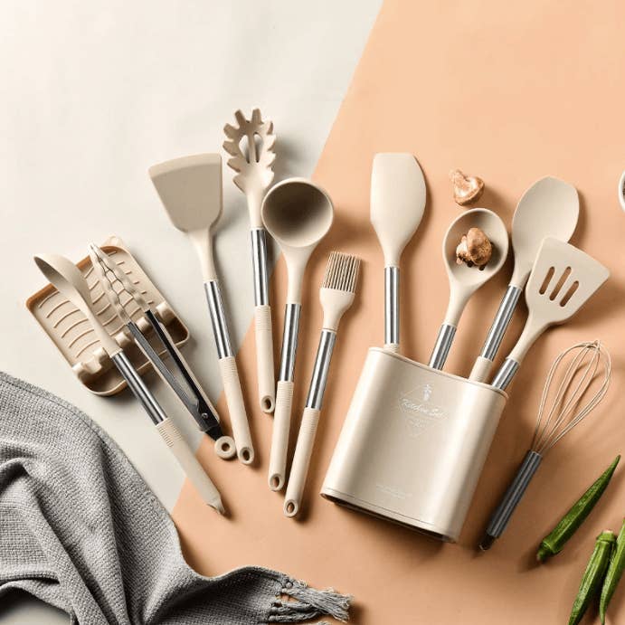 Homerely - Wholesale Kitchen Utensil Set - 13pcs Stainless Steel Silicone Utensils Set