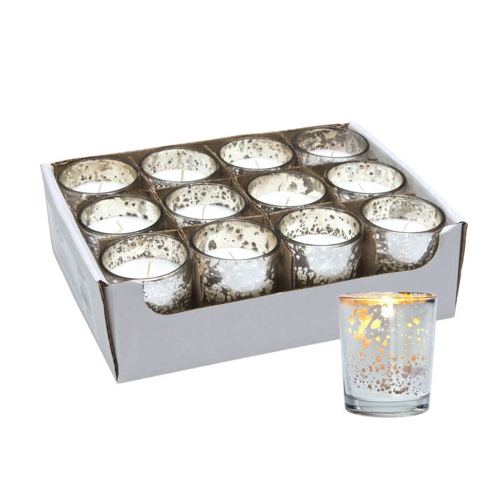 Jacobson - Wholesale Votive Candle - 2.5"D Silver Mercury Glass Candle Votives with White Wax
