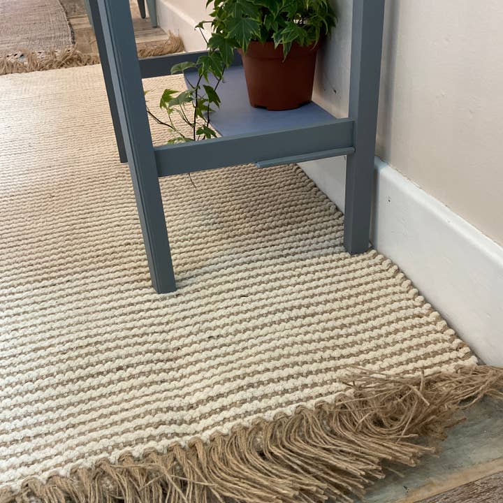 Second Nature Online - Wholesale Area rug - COLVA Rug Cotton Jute Yarn in Natural Beige Ivory Stripes7