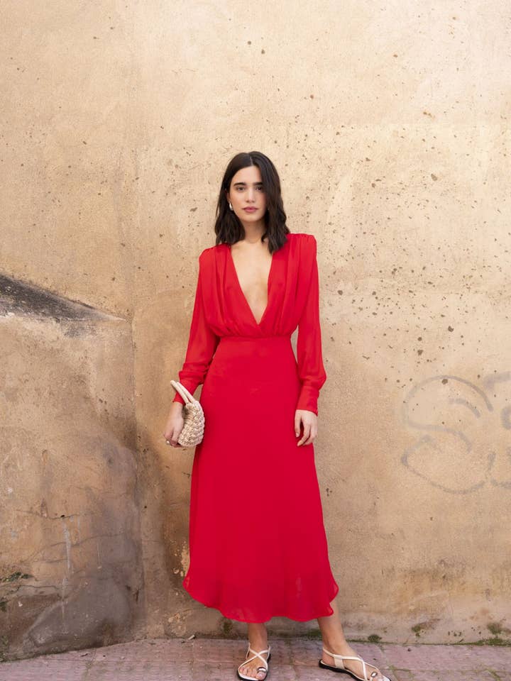 Vestido midi de chiffon por atacado de Dioxide